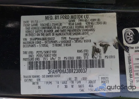 2011 Ford Fusion Se z USA, uszkodzony, nr VIN 3FAHP0HA3BR230037